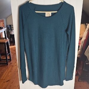 Chaser Teal Ribbed Long Sleeve Top with Snap Cuffs